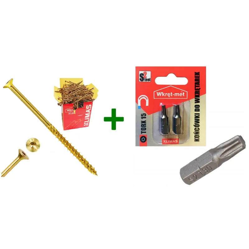 Wkręty ciesielskie stożkowe TORX 3,5x30 Klimas + Końcówki do wkrętarek, bit TORX TX15 - 2 szt.