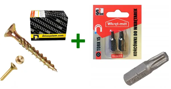 Wkręty ciesielskie stożkowe TORX 3,5x30 Domax + Końcówki do wkrętarek, bit TORX TX15 - 2 szt.