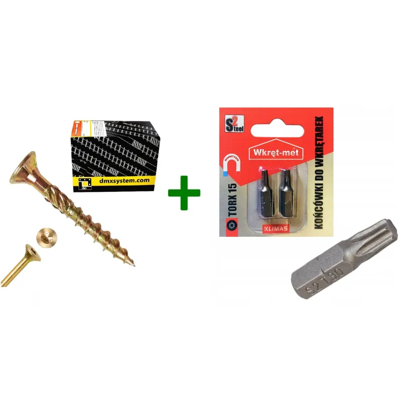 Wkręty ciesielskie stożkowe TORX 3,5x30 Domax + Końcówki do wkrętarek, bit TORX TX15 - 2 szt.