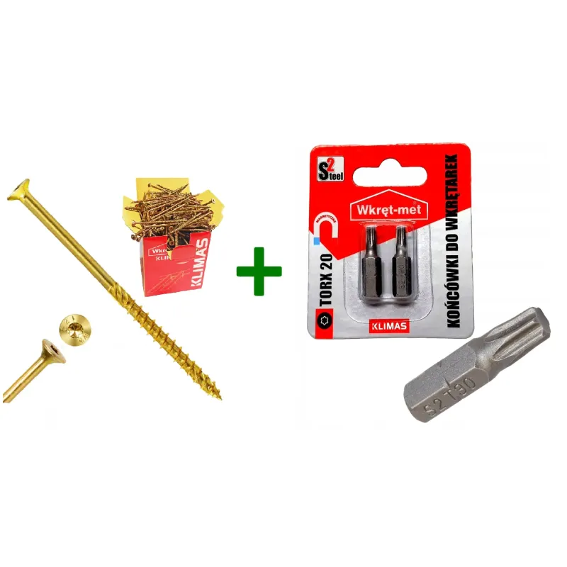 Wkręty ciesielskie stożkowe TORX 4x50 Klimas + Końcówki do wkrętarek, bit TORX TX20 - 2 szt.