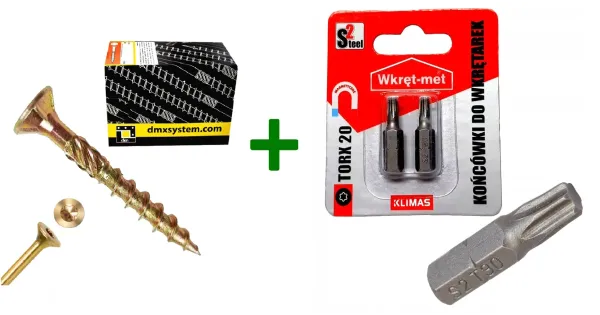 Wkręty ciesielskie stożkowe TORX 4x30 Domax + Końcówki do wkrętarek, bit TORX TX20 - 2 szt.