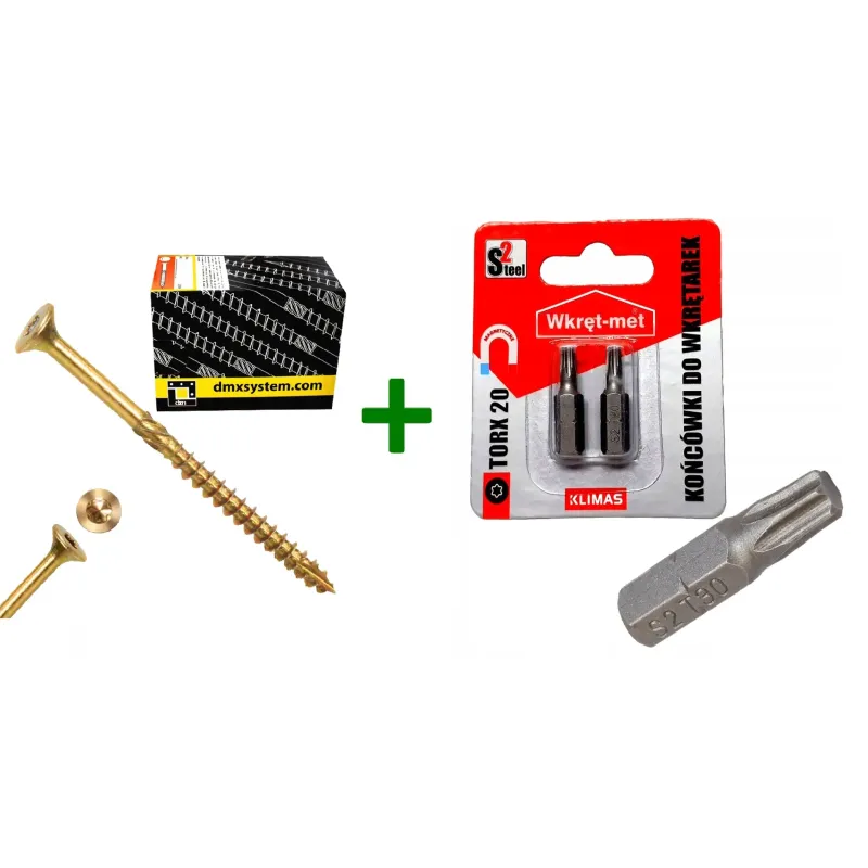 Wkręty ciesielskie stożkowe TORX 4x50 Domax + Końcówki do wkrętarek, bit TORX TX20 - 2 szt.