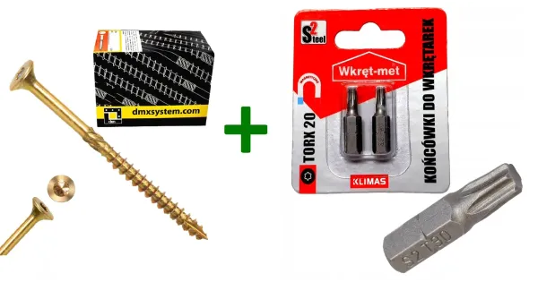 Wkręty ciesielskie stożkowe TORX 4x80 Domax + Końcówki do wkrętarek, bit TORX TX20 - 2 szt.