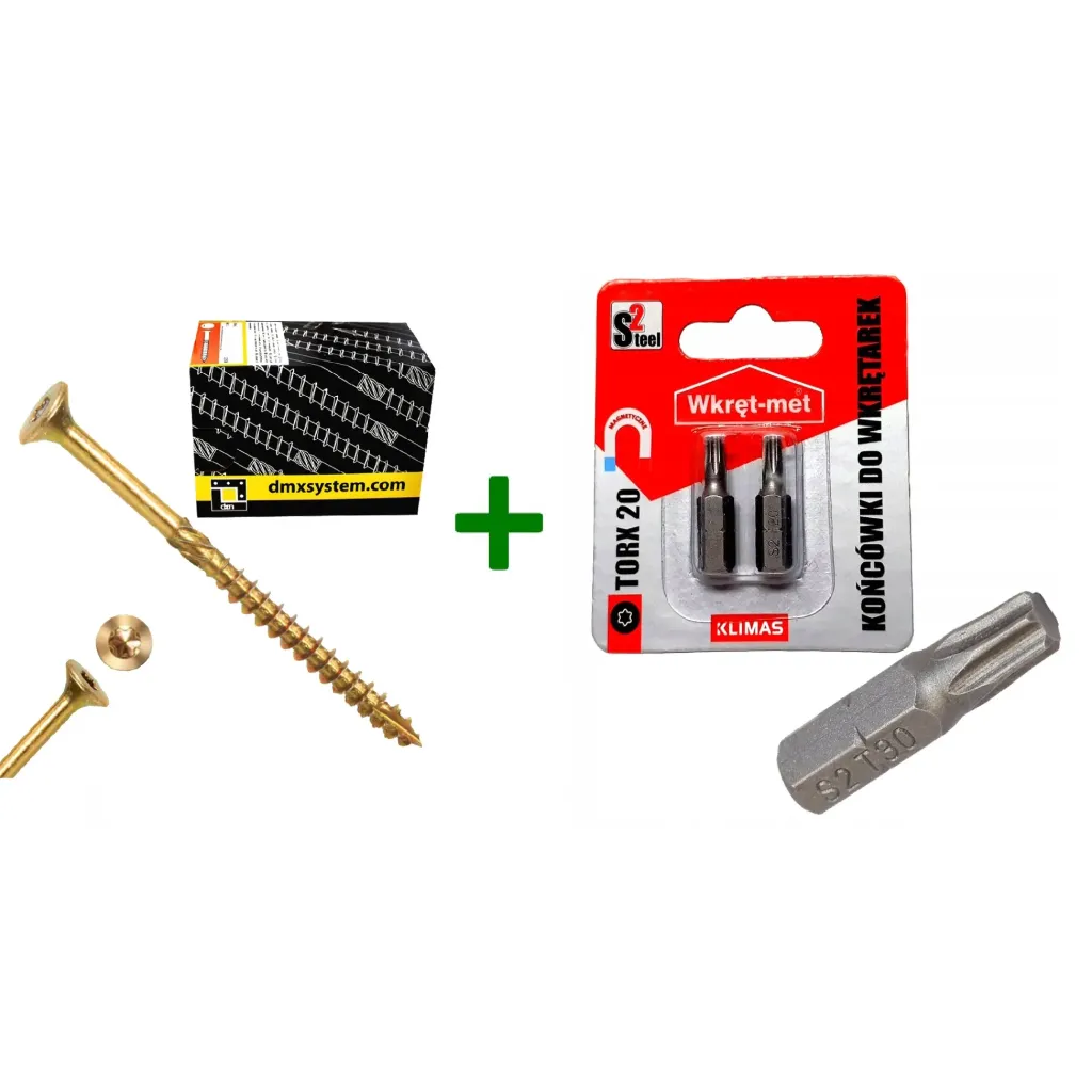Wkręty ciesielskie stożkowe TORX 4x80 Domax + Końcówki do wkrętarek, bit TORX TX20 - 2 szt.