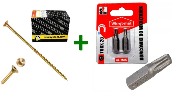 Wkręty ciesielskie stożkowe TORX 4,5x70 Domax + Końcówki do wkrętarek, bit TORX TX20 - 2 szt.