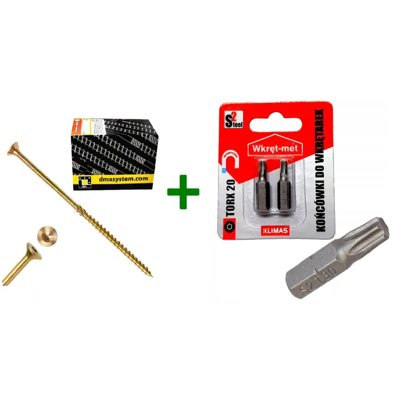 Wkręty ciesielskie stożkowe TORX 4,5x70 Domax + Końcówki do wkrętarek, bit TORX TX20 - 2 szt.