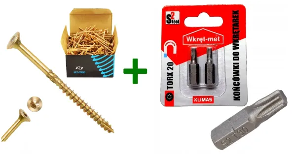 Wkręty ciesielskie stożkowe TORX 4,5x60 Domax + Końcówki do wkrętarek, bit TORX TX20 - 2 szt.