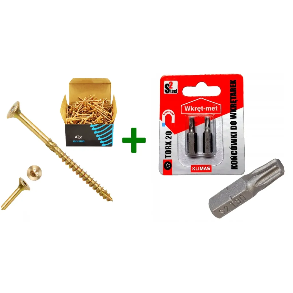 Wkręty ciesielskie stożkowe TORX 4,5x60 Domax + Końcówki do wkrętarek, bit TORX TX20 - 2 szt.