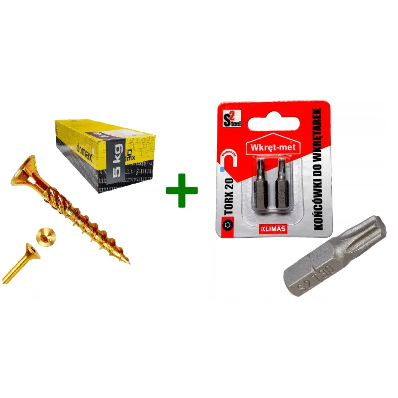 Wkręty ciesielskie stożkowe TORX 4x40 Domax 5kg + Końcówki do wkrętarek, bit TORX TX20 - 2 szt.