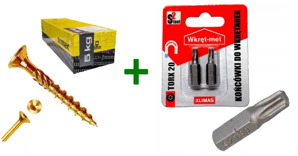 Wkręty ciesielskie stożkowe TORX 4x45 Domax 5kg + Końcówki do wkrętarek, bit TORX TX20 - 2 szt.