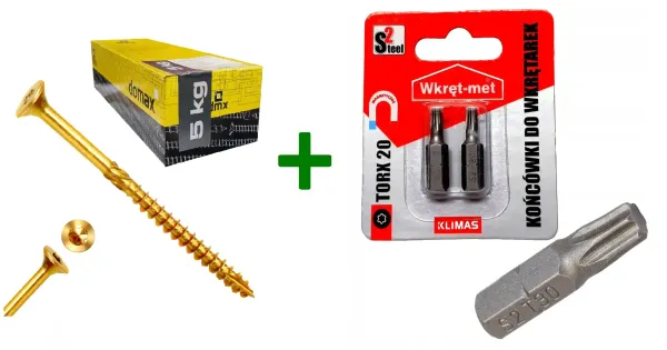 Wkręty ciesielskie stożkowe TORX 4x60 Domax 5kg + Końcówki do wkrętarek, bit TORX TX20 - 2 szt.