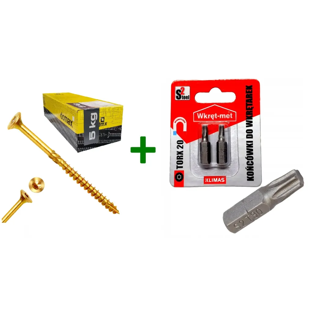 Wkręty ciesielskie stożkowe TORX 4x70 Domax 5kg + Końcówki do wkrętarek, bit TORX TX20 - 2 szt.