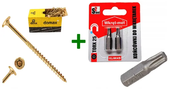 Wkręty ciesielskie talerzowe TORX 5x100 Domax + Końcówki do wkrętarek, bit TORX TX25 - 2 szt.