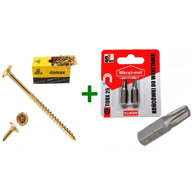 Wkręty ciesielskie talerzowe TORX 5x100 Domax + Końcówki do wkrętarek, bit TORX TX25 - 2 szt.