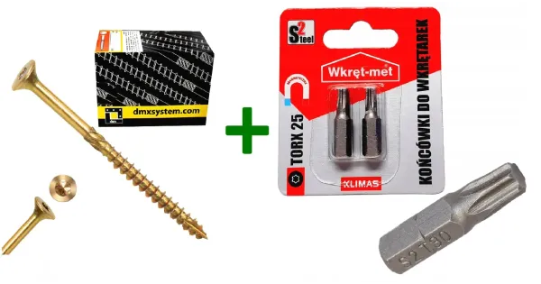 Wkręty ciesielskie stożkowe TORX 5x70 Domax + Końcówki do wkrętarek, bit TORX TX25 - 2 szt.