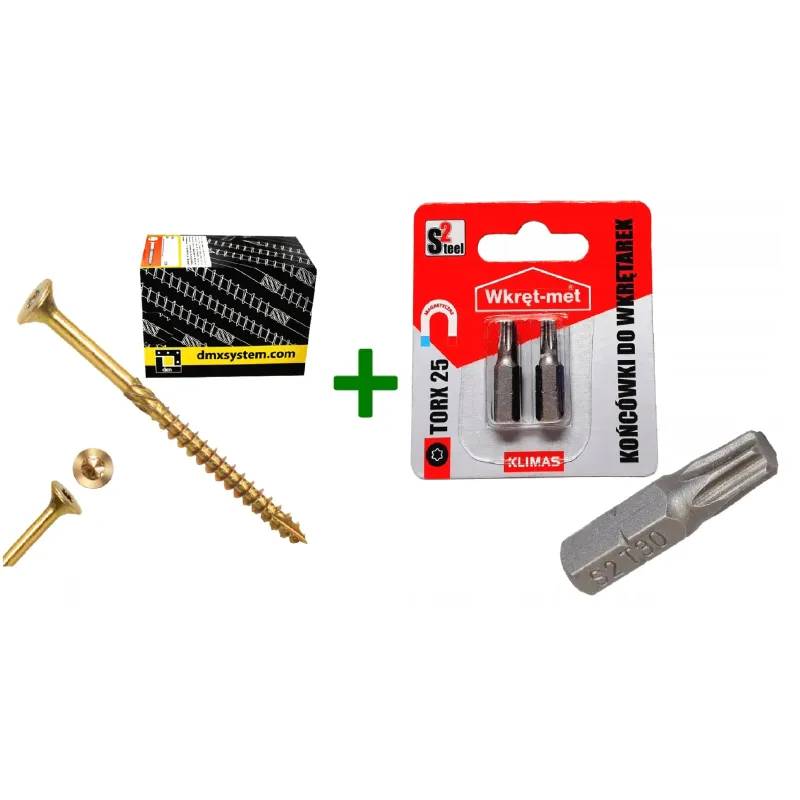 Wkręty ciesielskie stożkowe TORX 5x70 Domax + Końcówki do wkrętarek, bit TORX TX25 - 2 szt.