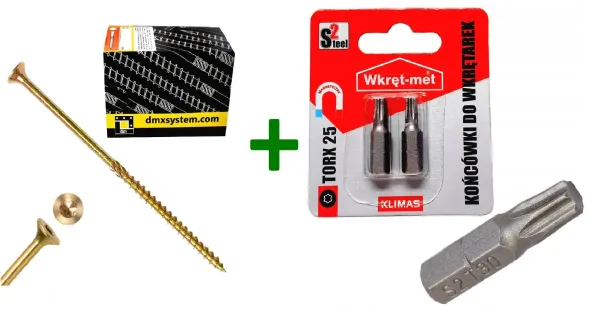 Wkręty ciesielskie stożkowe TORX 5x120 Domax + Końcówki do wkrętarek, bit TORX TX25 - 2 szt.