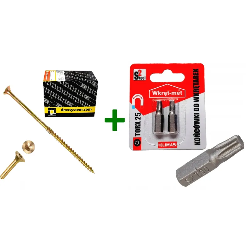 Wkręty ciesielskie stożkowe TORX 5x120 Domax + Końcówki do wkrętarek, bit TORX TX25 - 2 szt.