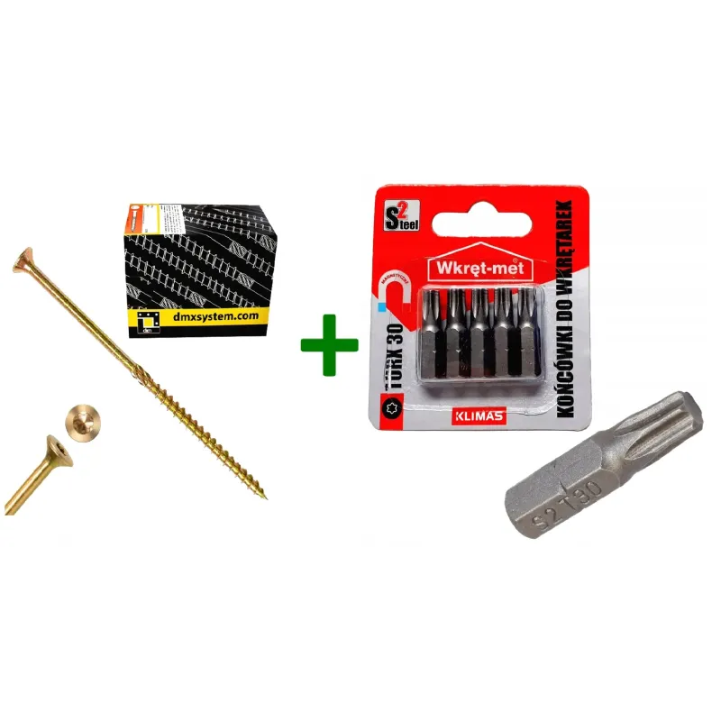 Wkręty ciesielskie stożkowe TORX 6x140 Domax + Końcówki do wkrętarek, bit TORX TX30 - 5 szt.