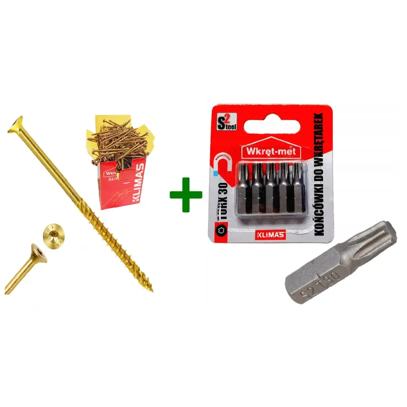 Wkręty ciesielskie stożkowe TORX 6x260 Klimas + Końcówki do wkrętarek, bit TORX TX30 - 5 szt.