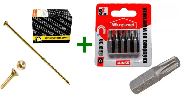 Wkręty ciesielskie stożkowe TORX 6x180 Domax + Końcówki do wkrętarek, bit TORX TX30 - 5 szt.