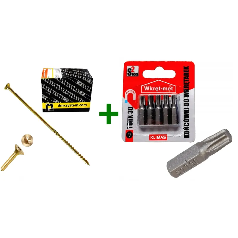 Wkręty ciesielskie stożkowe TORX 6x180 Domax + Końcówki do wkrętarek, bit TORX TX30 - 5 szt.