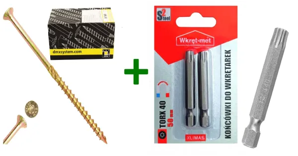 Wkręty ciesielskie stożkowe TORX 8x160 Domax + Końcówki do wkrętarek, bit TORX TX40 (50mm) - 2 szt.