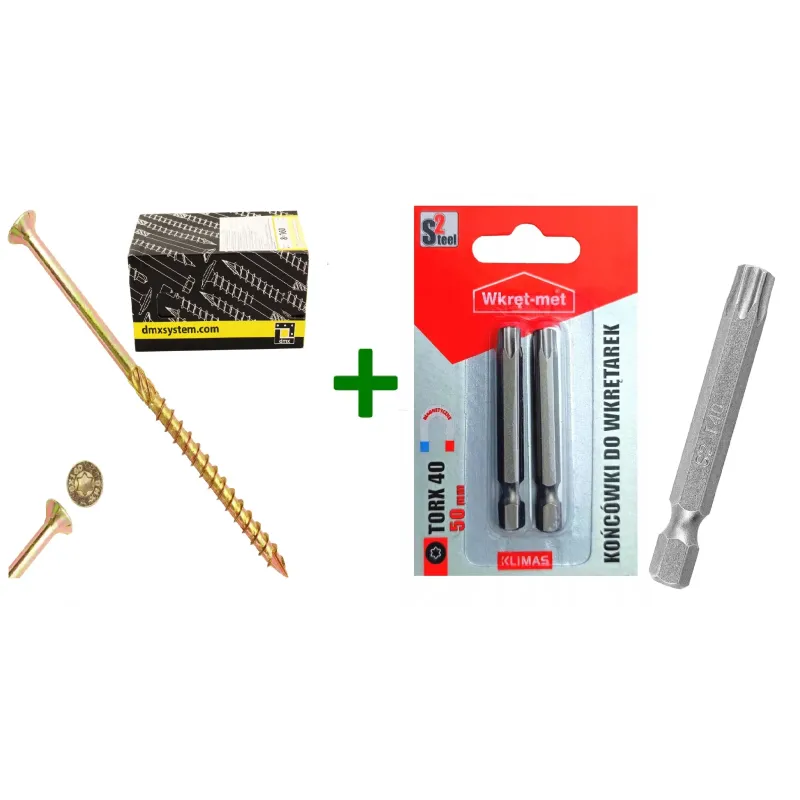 Wkręty ciesielskie stożkowe TORX 8x160 Domax + Końcówki do wkrętarek, bit TORX TX40 (50mm) - 2 szt.