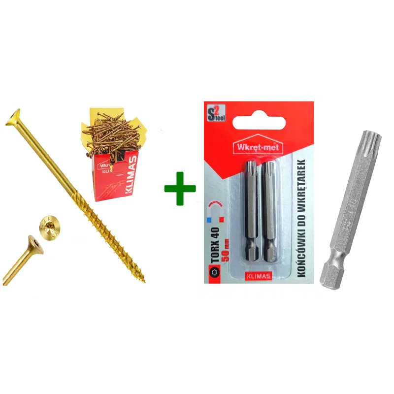 Wkręty ciesielskie stożkowe TORX 8x280 Klimas + Końcówki do wkrętarek, bit TORX TX40 (50mm) - 2 szt.