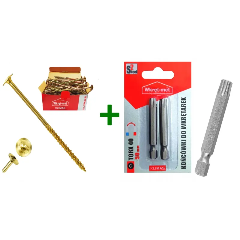 Wkręty ciesielskie talerzowe TORX 8x50 Klimas + Końcówki do wkrętarek, bit TORX TX40 (50mm) - 2 szt.