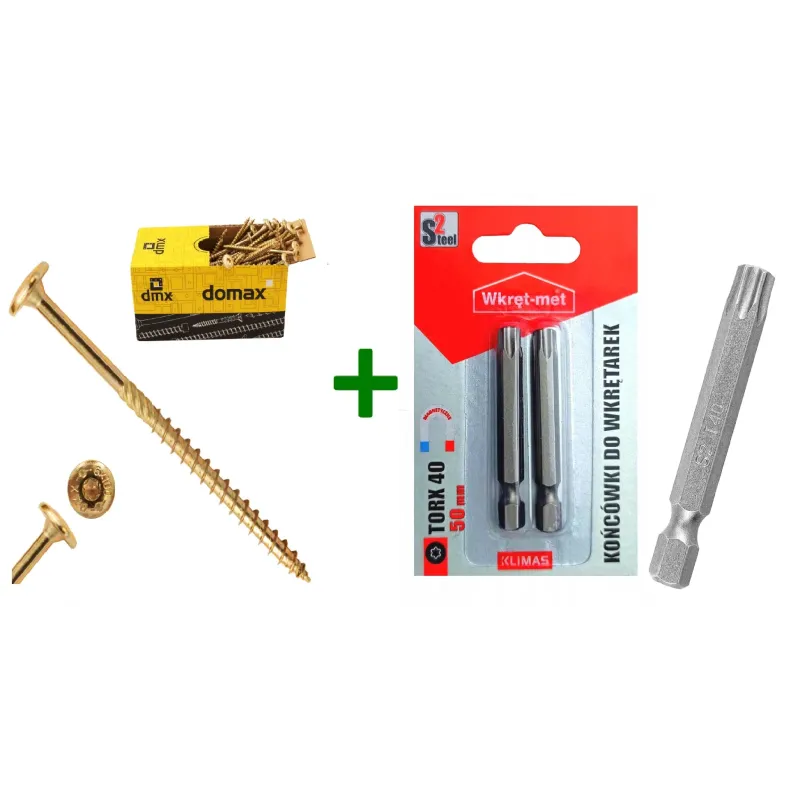 Wkręty ciesielskie talerzowe TORX 8x140 Domax + Końcówki do wkrętarek, bit TORX TX40 (50mm) - 2 szt.