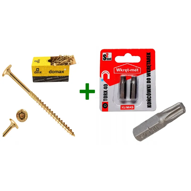 Wkręty ciesielskie talerzowe TORX 8x160 Domax + Końcówki do wkrętarek, bit TORX TX40 (25mm) - 2 szt.