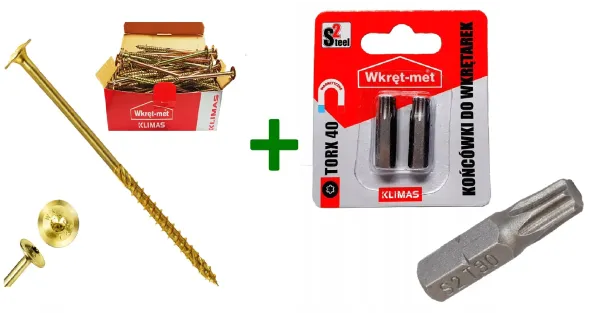 Wkręty ciesielskie talerzowe TORX 10x120 Klimas + Końcówki do wkrętarek, bit TORX TX40 (25mm) - 2 szt.