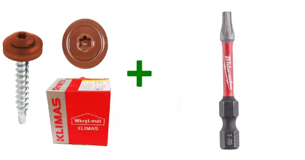 Wkręty farmery 4,8x35 RAL 8004 TORX + Bit udarowy Milwaukee TX20 (50mm) tictac