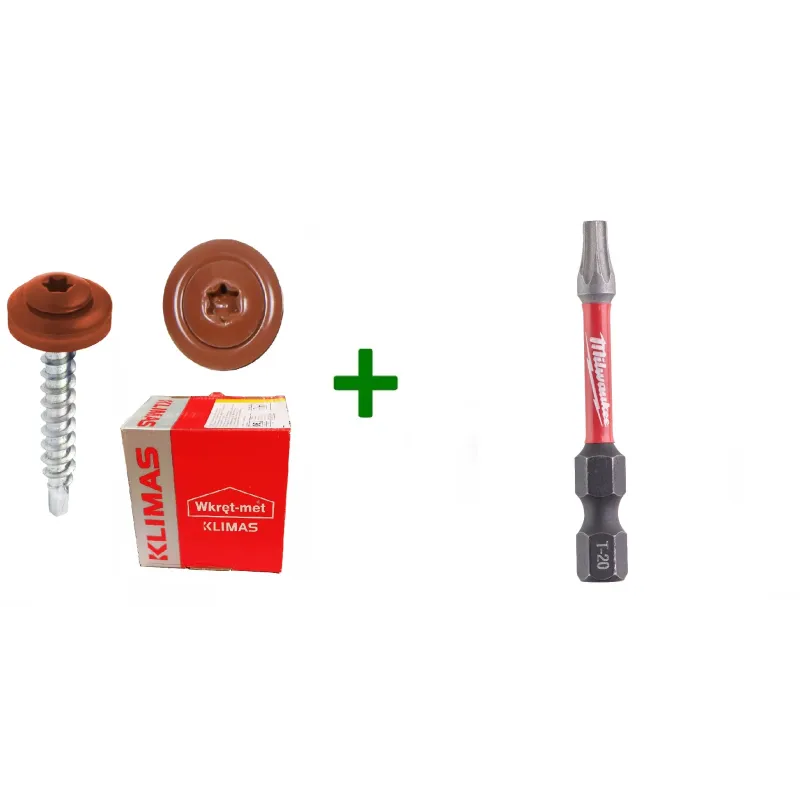 Wkręty farmery 4,8x35 RAL 8004 TORX + Bit udarowy Milwaukee TX20 (50mm) tictac