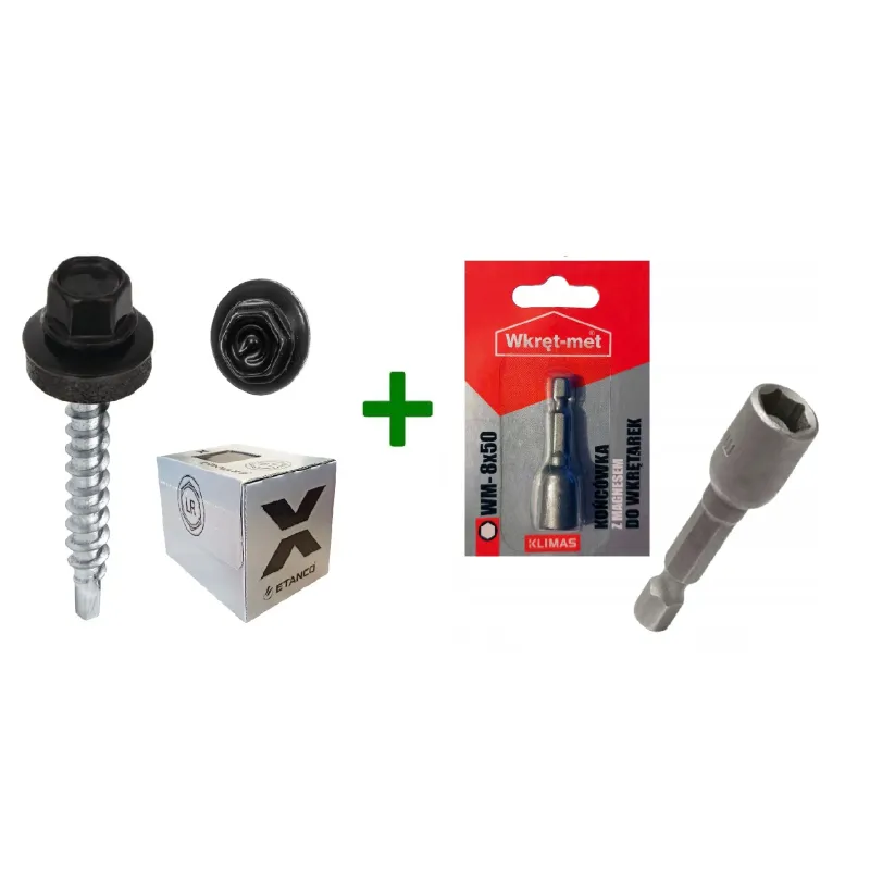 Wkręty farmery 4,8x35 9005 ETANCO + Końcówka magnetyczna do farmerów M8 Klimas