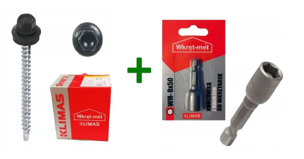 Wkręty farmery 4,8x70 RAL 7016 + Końcówka magnetyczna do farmerów M8 Klimas