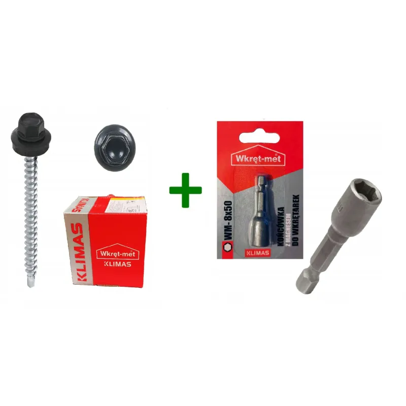 Wkręty farmery 4,8x70 RAL 7016 + Końcówka magnetyczna do farmerów M8 Klimas