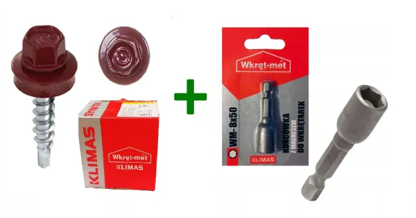Wkręty farmery 4,8x25 RAL 3005 + Końcówka magnetyczna do farmerów M8 Klimas
