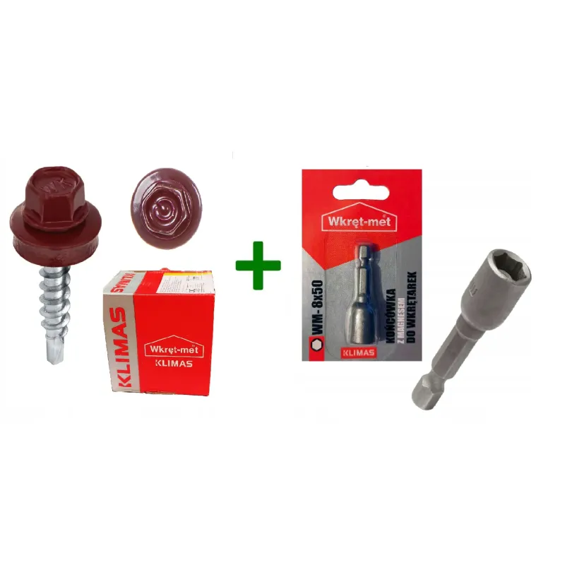 Wkręty farmery 4,8x25 RAL 3005 + Końcówka magnetyczna do farmerów M8 Klimas