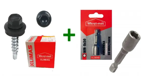 Wkręty farmery 4,8x55 RAL 7016 + Końcówka magnetyczna do farmerów M8 Klimas