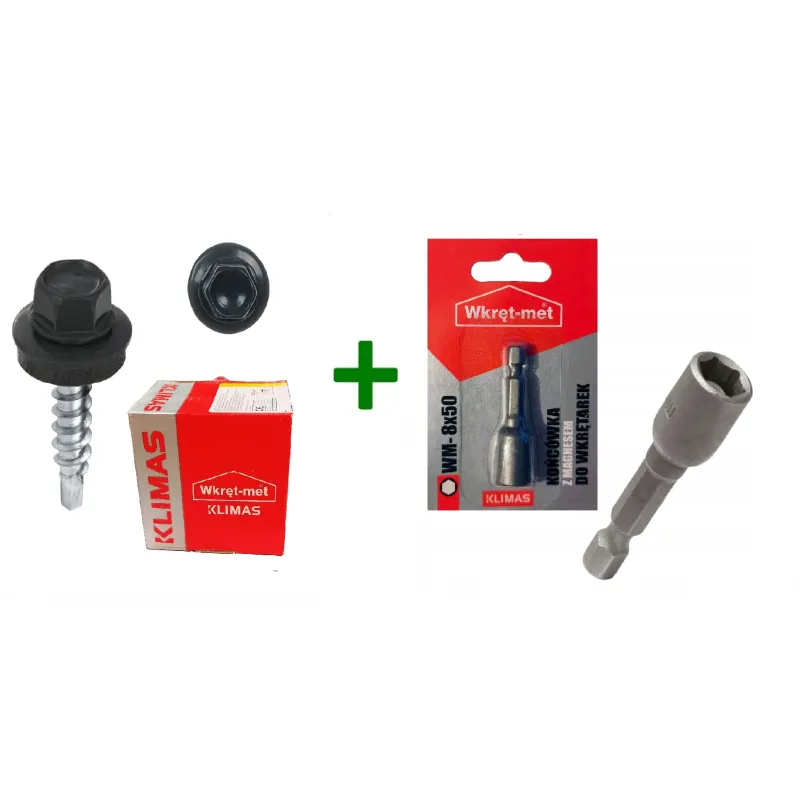 Wkręty farmery 4,8x55 RAL 7016 + Końcówka magnetyczna do farmerów M8 Klimas