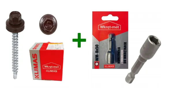 Wkręty farmery 4,8x55 RAL 8017 + Końcówka magnetyczna do farmerów M8 Klimas