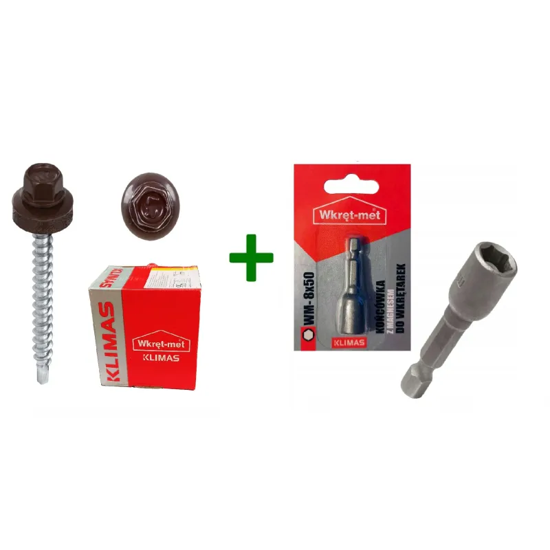 Wkręty farmery 4,8x55 RAL 8017 + Końcówka magnetyczna do farmerów M8 Klimas
