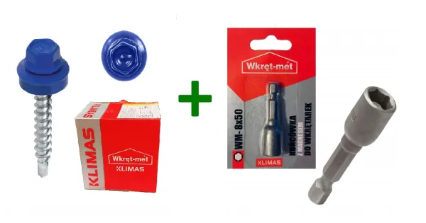 Wkręty farmery 4,8x35 RAL 5010 + Końcówka magnetyczna do farmerów M8 Klimas