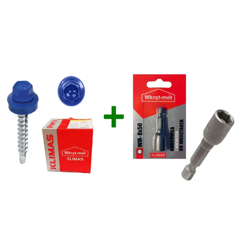 Wkręty farmery 4,8x35 RAL 5010 + Końcówka magnetyczna do farmerów M8 Klimas