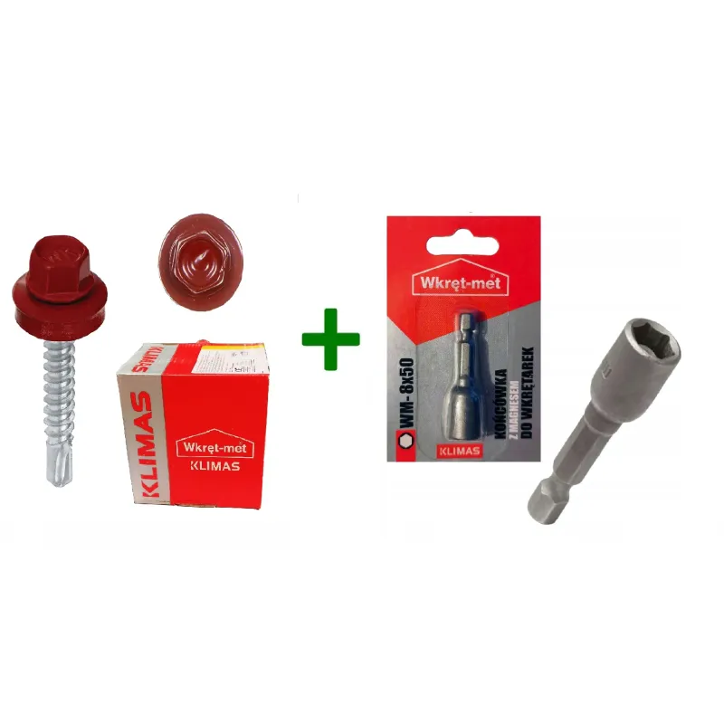 Wkręty farmery 4,8x35 RAL 3011 + Końcówka magnetyczna do farmerów M8 Klimas
