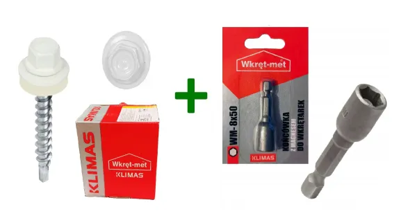 Wkręty farmery 4,8x35 RAL 9010 + Końcówka magnetyczna do farmerów M8 Klimas