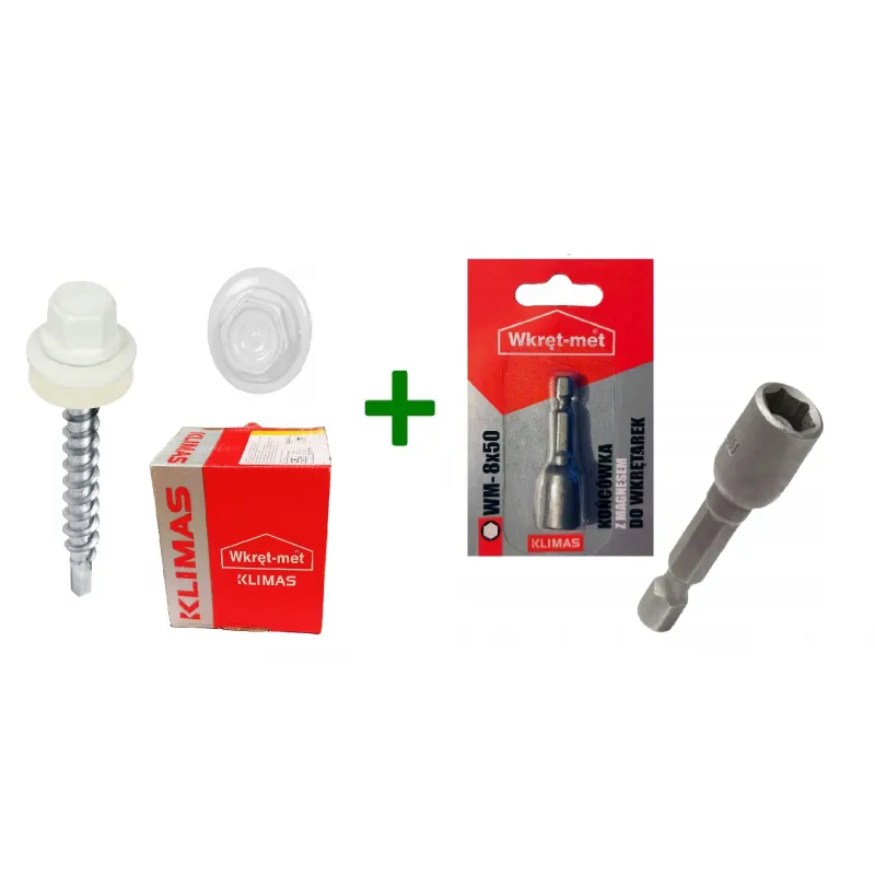 Wkręty farmery 4,8x35 RAL 9010 + Końcówka magnetyczna do farmerów M8 Klimas