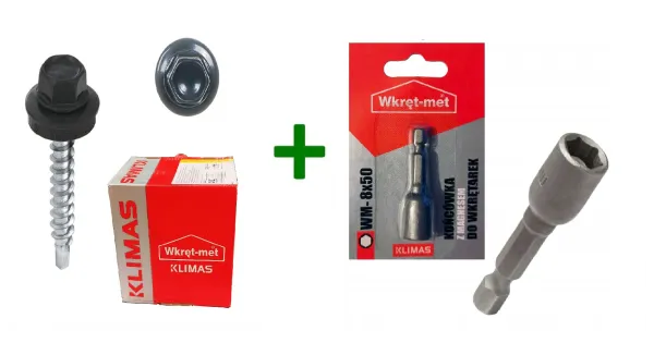 Wkręty farmery 4,8x35 RAL 7016 + Końcówka magnetyczna do farmerów M8 Klimas